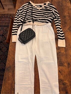 ROXY White Linen Blend Pull-On Summer Pants - Size L